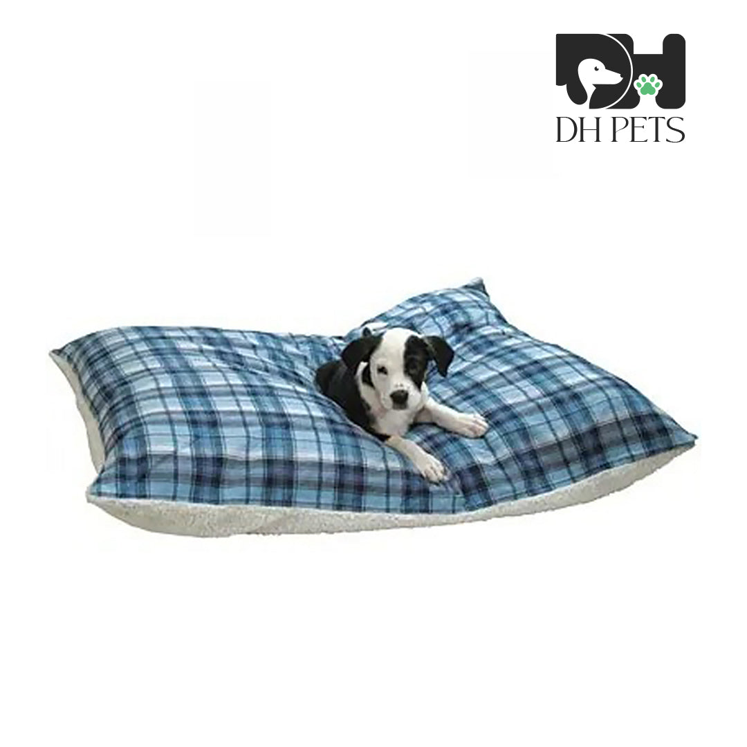 DH Pets - Flannel Sherpa Pet Bed, Blue Plaid