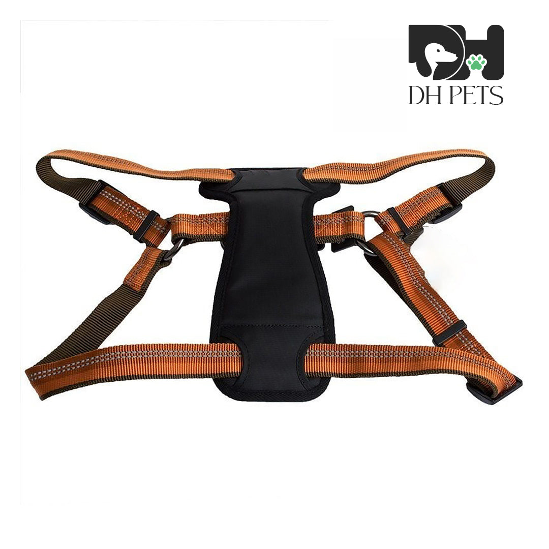 DH Pets - Reflective Adjustable Padded Dog Harness - Campfire Orange - Fits 26"-38"